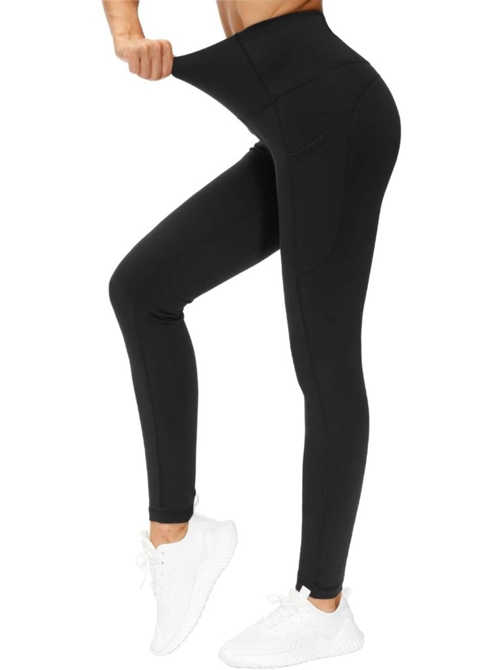 Women's Black Elastic Thick High Waist Tummy Control Workout Yoga Leggings - Picture 4 of 6